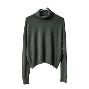 Minnie Rose Cashmere Cowl Neck Sweater Zipper Details Women Large Green